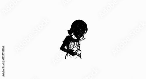 Illustration of a child with a skeletal torso and a blacked-out face