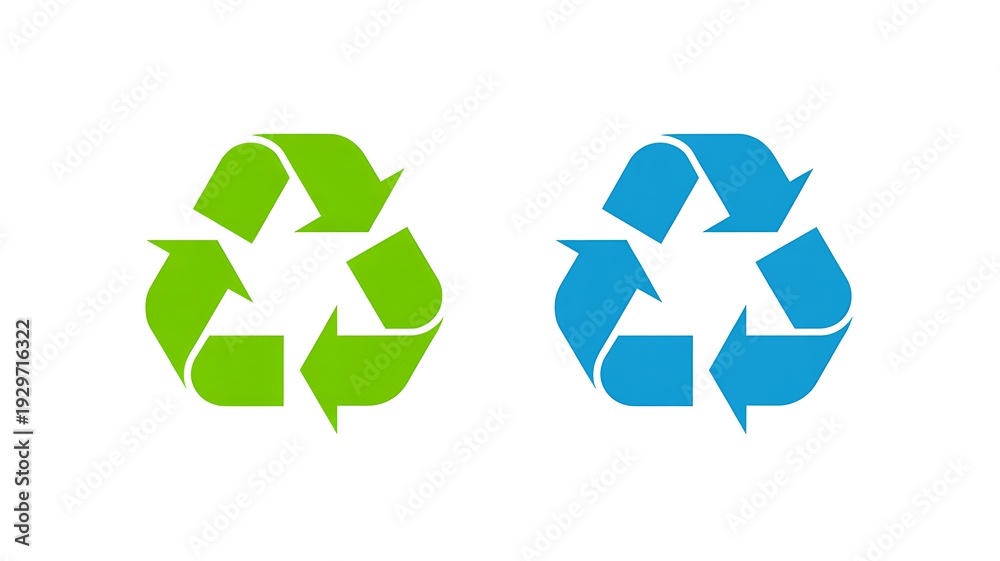 Obraz premium Recycling symbols displayed in green and blue colors for environmental awareness.