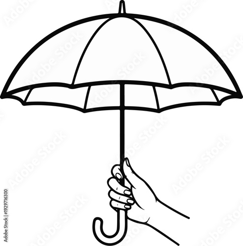 A hand holds an opened umbrella, ready to shield from rain