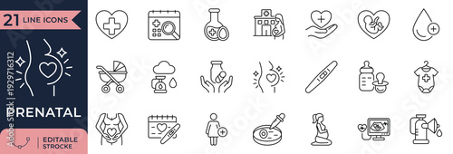 Prenatal Care Monitoring Line Icon set