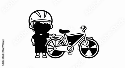Stylized child with helmet and bicycle