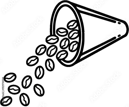 A graphic of coffee beans spilling from a cone-shaped holder