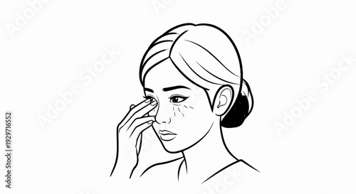 Woman applying eye cream with fingers, showing delicate skin lines