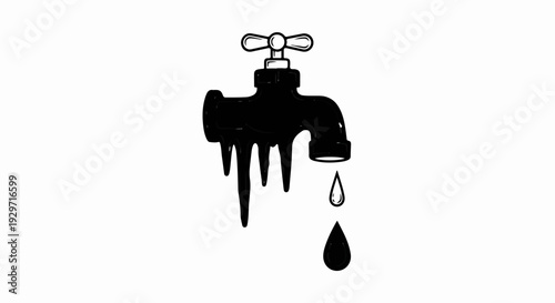 Black faucet with drips, symbolizing pollution or scarce resources