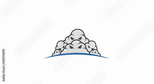 A cluster of stylized, angry-looking clouds with a blue curve