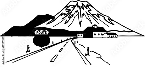 A scenic route leading towards a majestic mountain and houses