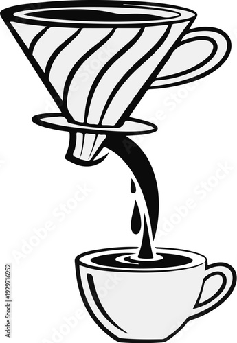 Brewing coffee with a dripper and filter into a cup