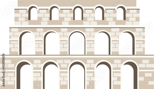 Ancient Roman Colosseum Amphitheater Vector Illustration with Arched Stone Architecture and Classical Landmark Design for Travel Tourism History and Education Projects