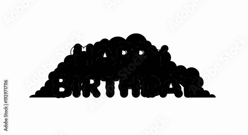 Black cloud-like text spells out "Happy Birthday" on a white background