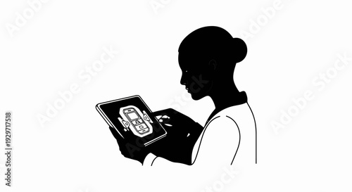 Silhouette of a person interacting with a tablet device