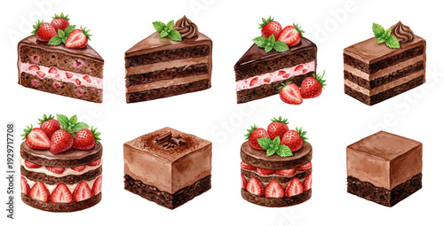 A charming watercolor collection of open sandwiches, including salmon, tomato, cucumber, olives, and prosciutto toppings.