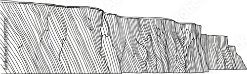Stylized depiction of stratified rock formations with a layered, textured appearance