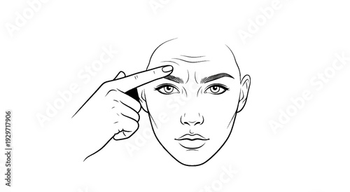Woman's hand pressing forehead, showing wrinkles