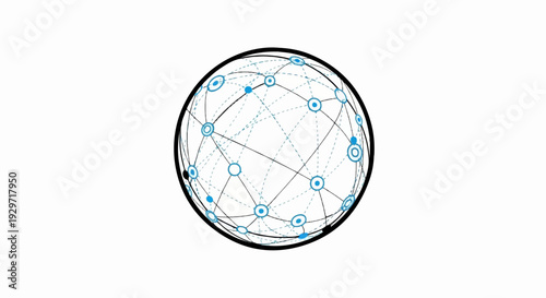 Abstract spherical network of nodes and connecting lines