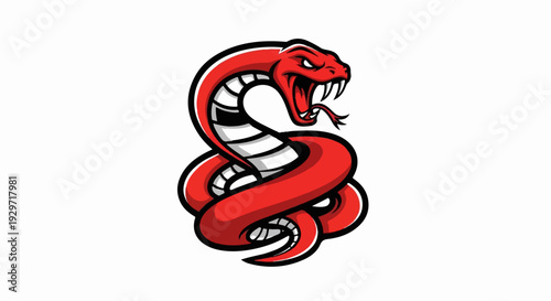 Fierce red snake with bared fangs and coiled body, aggressive stance