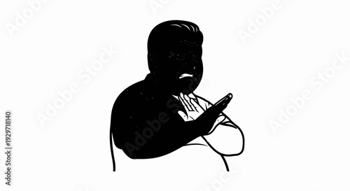 Angry man in silhouette, shouting and holding up a hand as if to stop something
