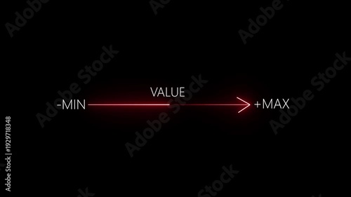 Business Value Added Concept with Blue Neon Arrow Showing Scale from Minimum to Maximum on Black Background.