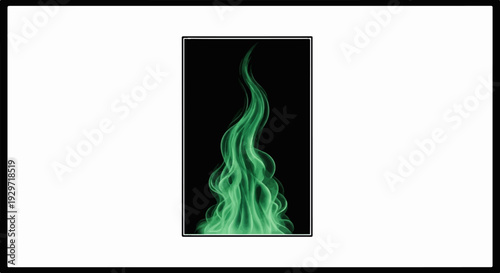 Abstract green flame, a stylized ethereal wispy shape against a black background