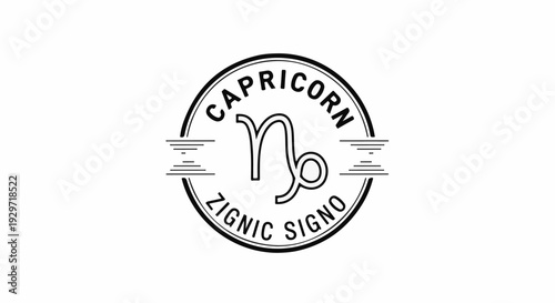 A circular emblem with the Capricorn zodiac symbol and text