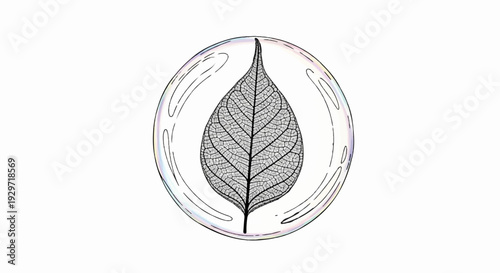 A delicate skeletal leaf is encased within a shimmering, translucent bubble