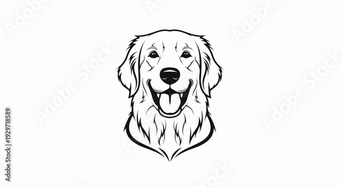 A happy golden retriever dog's face, drawn in a bold black outline, with its tongue out