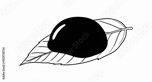 A stylized black droplet rests on a simple line-art leaf