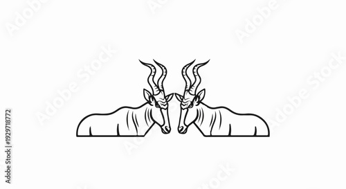Two stylized antelopes with curved horns face each other