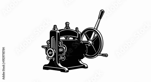 Vintage industrial roller machine with a large wheel and crank