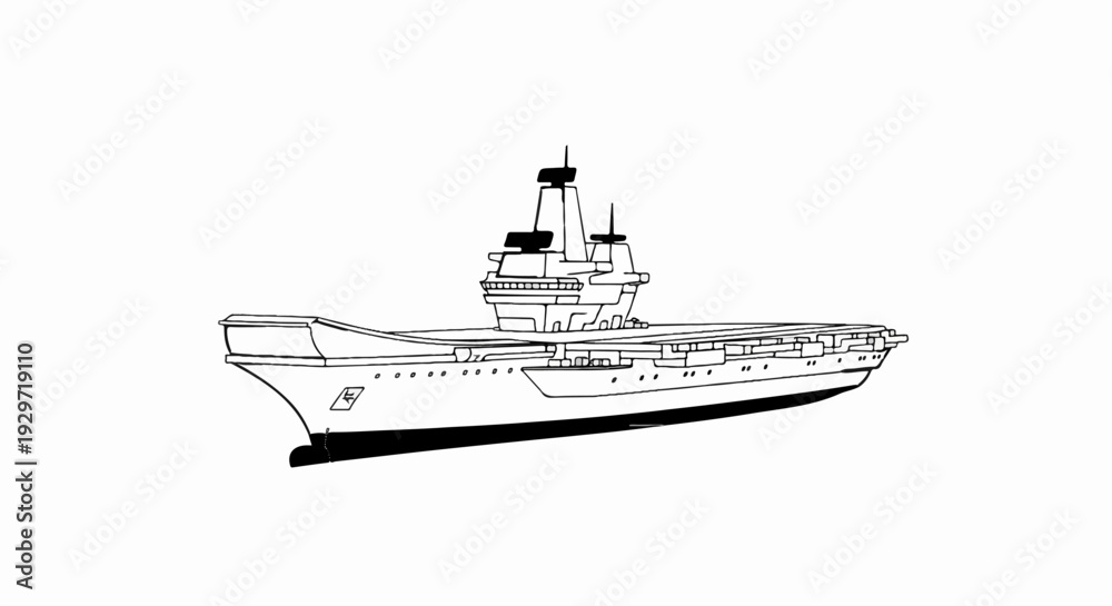 Fototapeta premium An outline illustration of a large modern aircraft carrier at sea