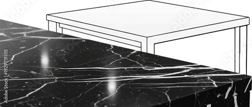 Stylized drawing of a marble countertop and a simple table