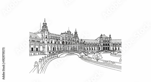 Ornate building with multiple towers and arched walkways over a canal