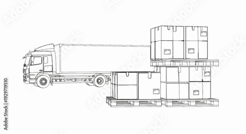 Truck with stacked boxes on pallets ready for loading or unloading, illustrating logistics and delivery