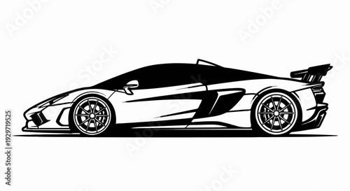 Sleek black and white silhouette of a modern, aerodynamic sports car