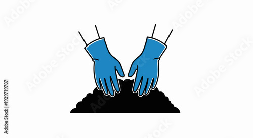 Blue-gloved hands gently touch a pile of dark soil