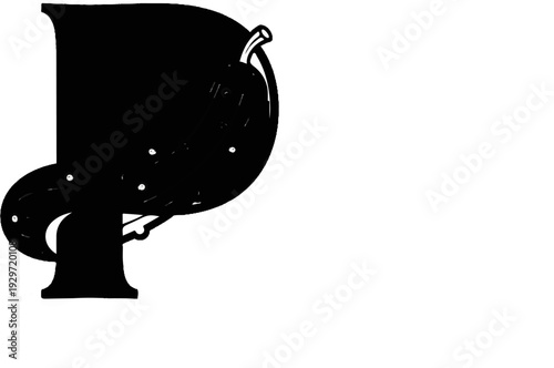 Stylized black letter P formed by a tree with fruit and leaves