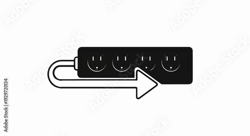 A black power strip with four outlets, each depicted as a smiley face, with a cord