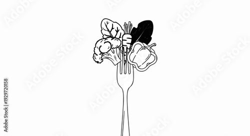 A fork is loaded with a variety of vegetables on a white background