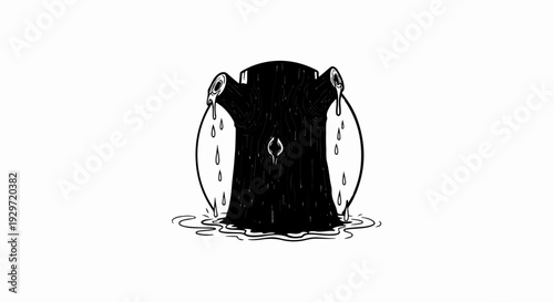 A stylized, dark tree stump with fluid dripping from its cut branches