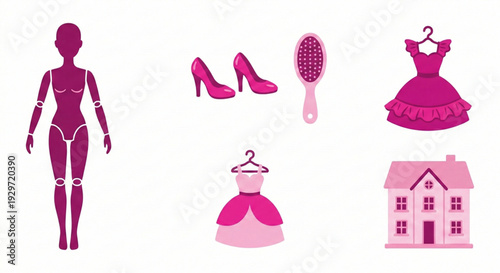 Charming Collection of Pink Doll Accessories, Fashion Items, and a Dream House for Imaginative Childhood Play