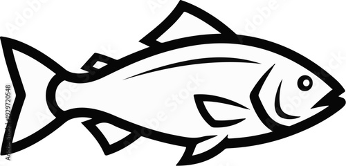 Stylized black and white outline drawing of a fish