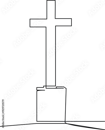 A detailed illustration of a traditional cross standing on a hilltop Vector