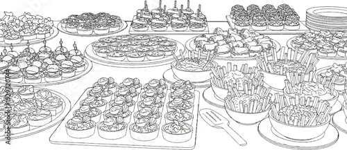 A bounty of appetizer delights, featuring tiny burgers, tarts, and fries