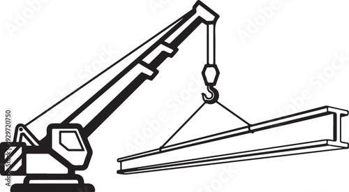 Black and White Construction Crane Lifting Beam – Minimal Industrial Vector EPS