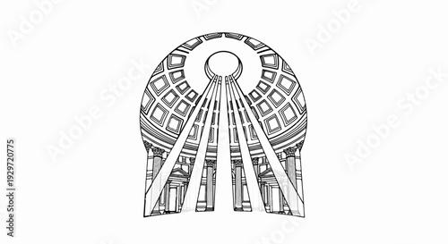 Stylized sketch of a dome interior with coffers and light rays from an oculus