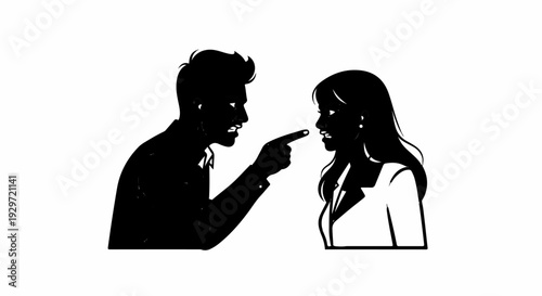 Silhouette couple in disagreement with aggressive gesturing