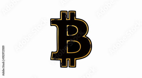 Stylized Bitcoin symbol with gold outline on white background
