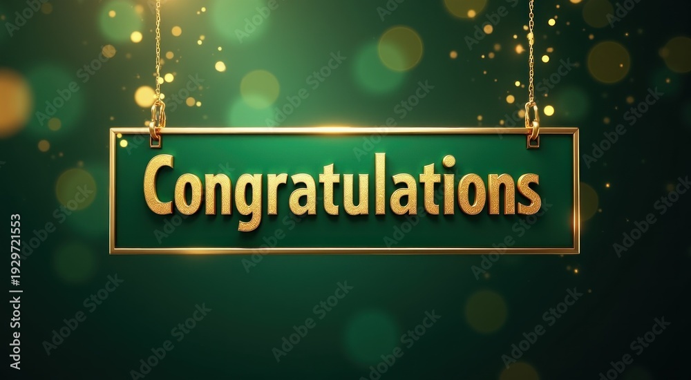 Obraz premium Sign with congratulations hanging from chains on a green background congrarulation holiday background