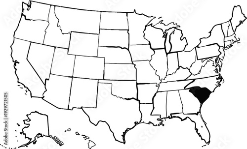 United States map showing a highlighted state on the East Coast
