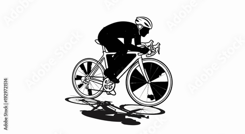 Silhouette of a cyclist in full gear, focused and racing on a road bicycle