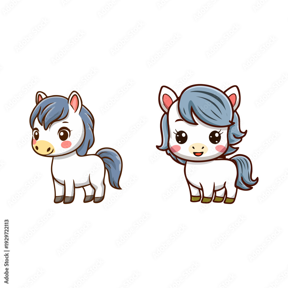 Naklejka premium Charming Chibi Horses A Cute Duo of Adorable Cartoon Ponies